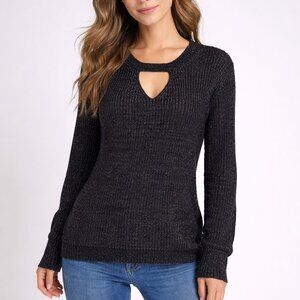 Rock & Republic Black Shimmer Keyhole Sweater High Low Knit Top Size L